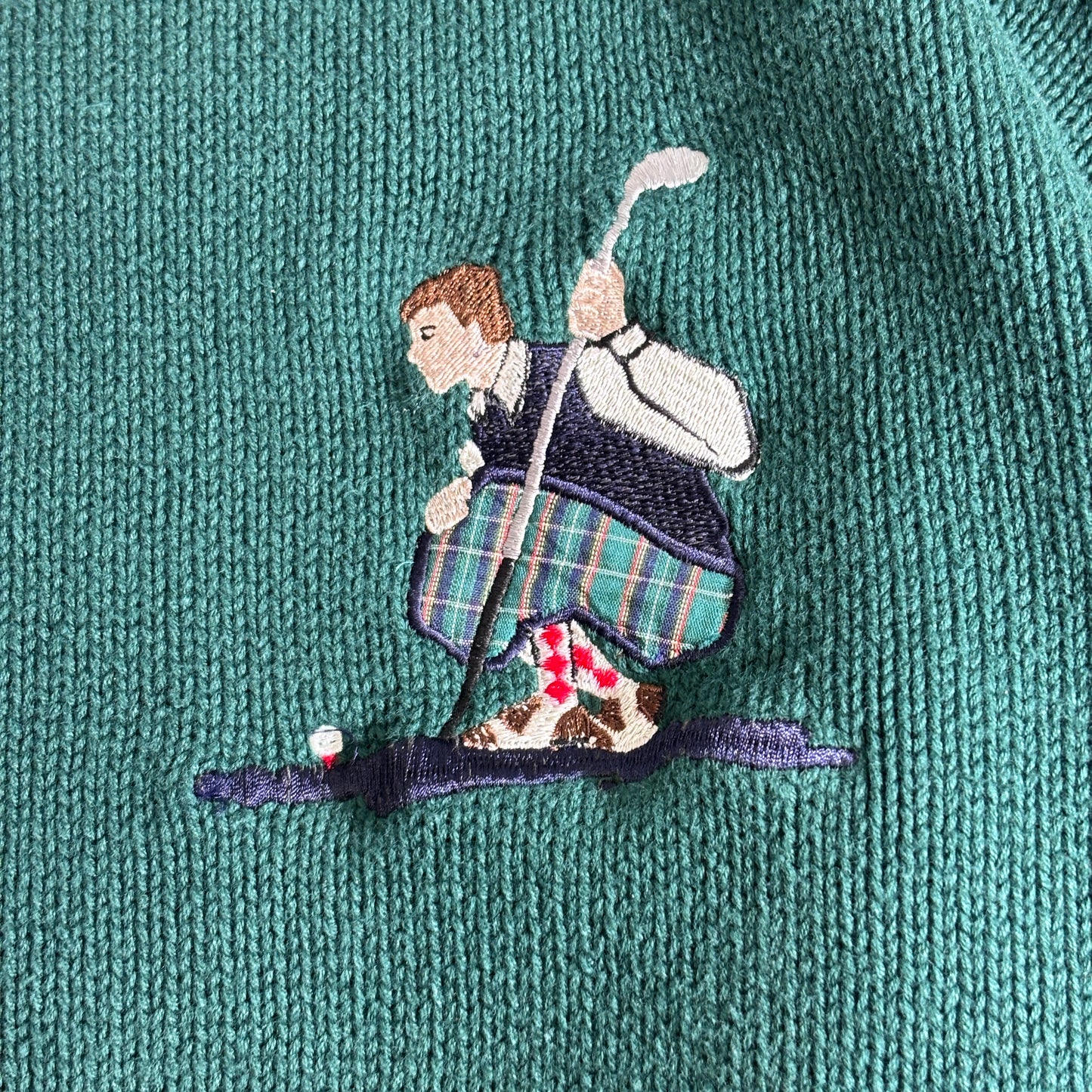 IZOD アイゾッド コットンニットセーター XL グリーン ゴルファー刺繍 ワンポイント 100%コットン クルーネック/2-66