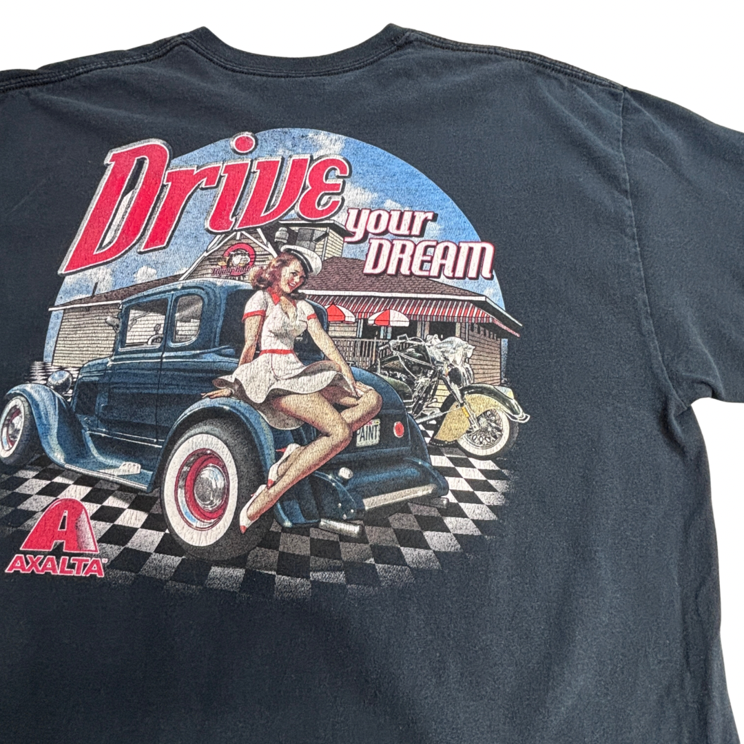 AXALTA Drive Your Dream バックプリントTシャツ ギルダン XL ブラック 企業T ホットロッド ピンナップガール/7-50