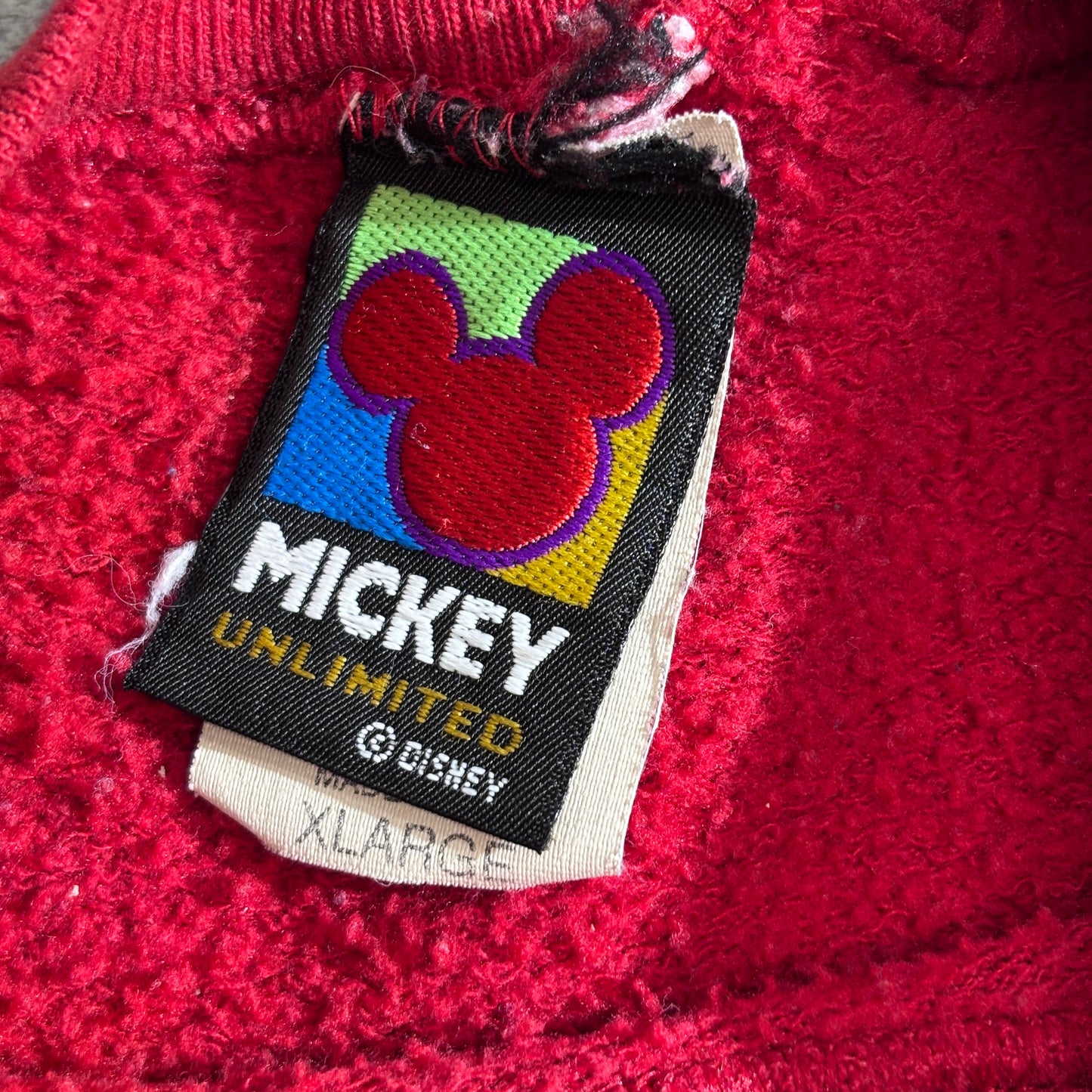 Mickey Unlimited / ミッキーマウス スウェット / MADE IN USA / Velva Sheen / 赤 レッド / クルーネック / XL/2-55