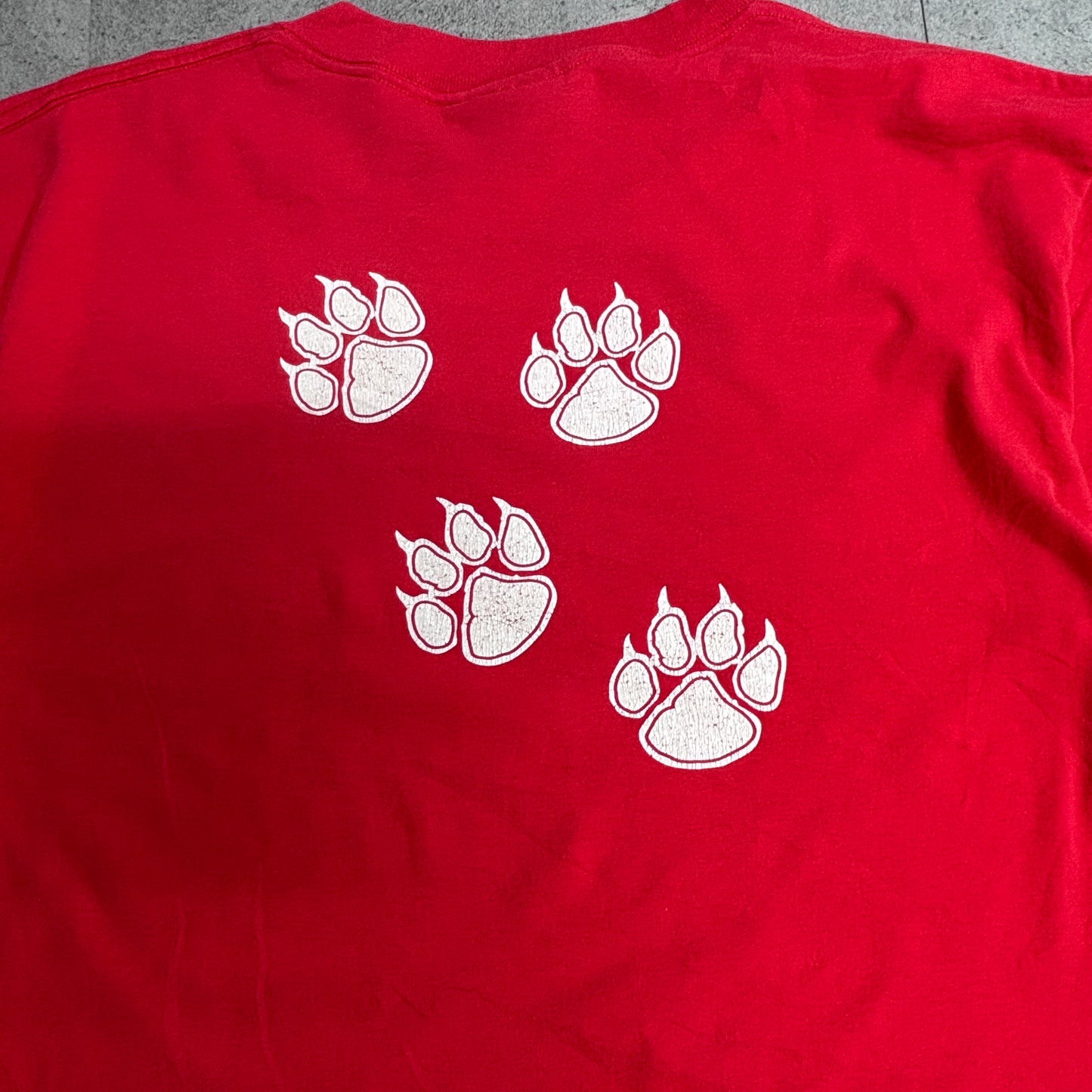 【ONEITA POWER 50/50】STANFORD SABERS アニマルキャラクター プリントTシャツ USA製 レッド/7-38