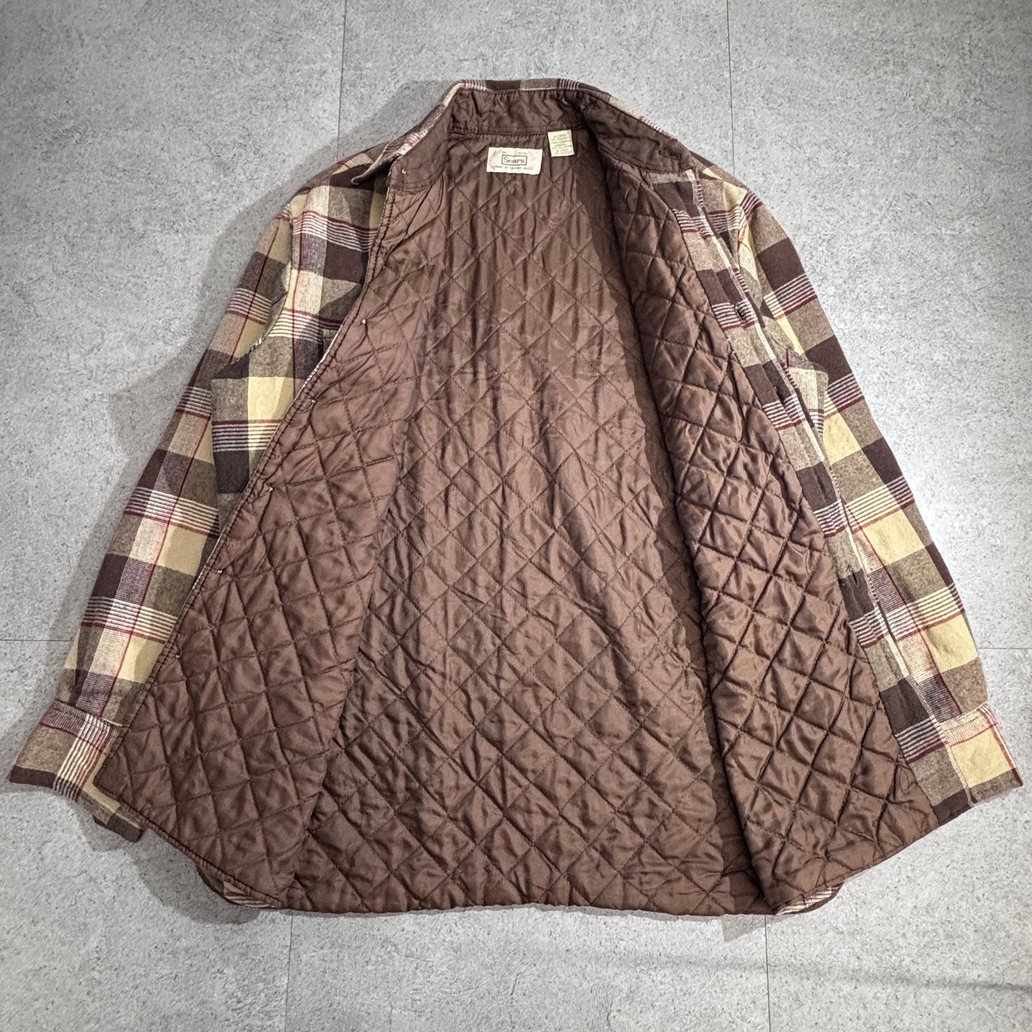 Sears キルティングライナー付き チェックシャツジャケット / ブラウン系 / Mサイズ（15-15½） / MADE IN TAIWAN R.O.C.1-17