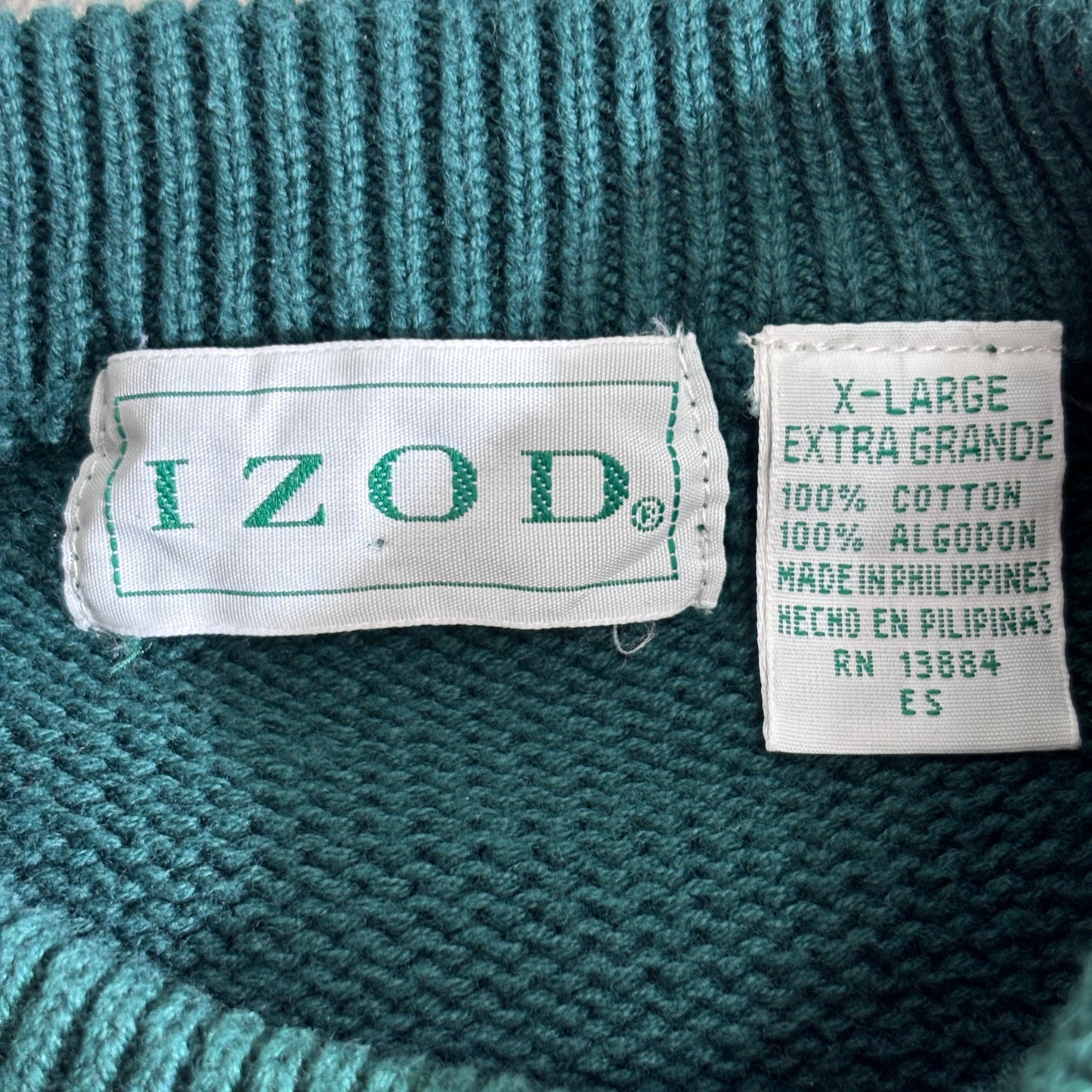 IZOD アイゾッド コットンニットセーター XL グリーン ゴルファー刺繍 ワンポイント 100%コットン クルーネック/2-66