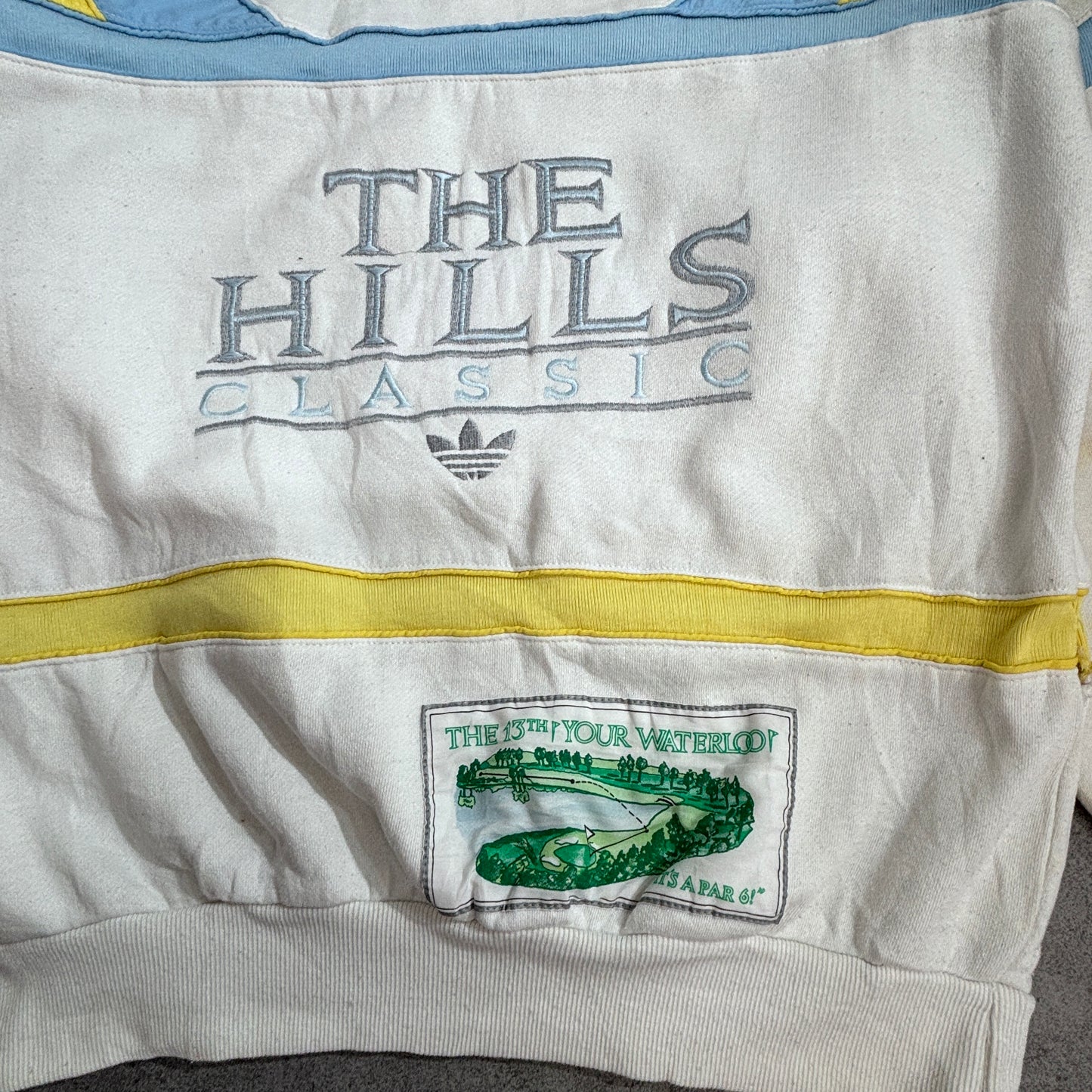 adidas トレフォイル ゴルフスウェット “THE HILLS CLASSIC” / ホワイト×イエロー×サックス / MADE IN HONG KONG/2-1