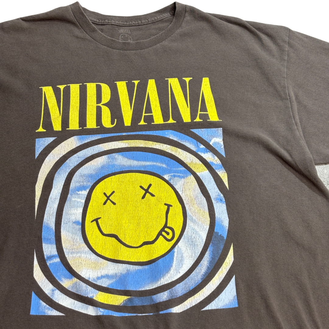 【NIRVANA】スマイルロゴ プリントTシャツ ブラック Lサイズ/7-95