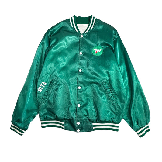 7UP ナイロンスタジャン / 企業ロゴ刺繍 / グリーン × ホワイト / 80s〜90s アドバタイジングジャケット1-7