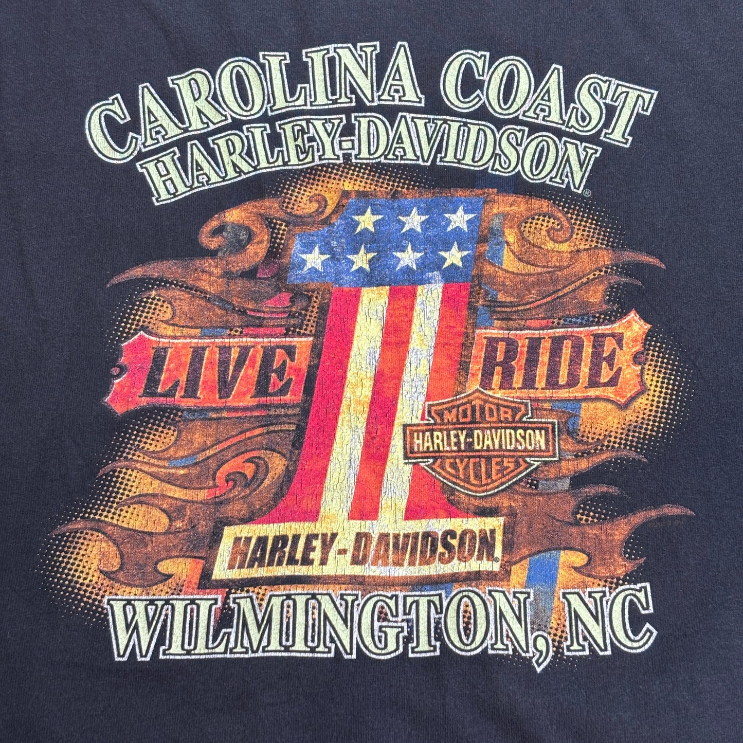 【Harley-Davidson 2010 両面プリントTシャツ】ハーレーダビッドソン Carolina Coast Wilmington NC XL ブラック 古着/8-52