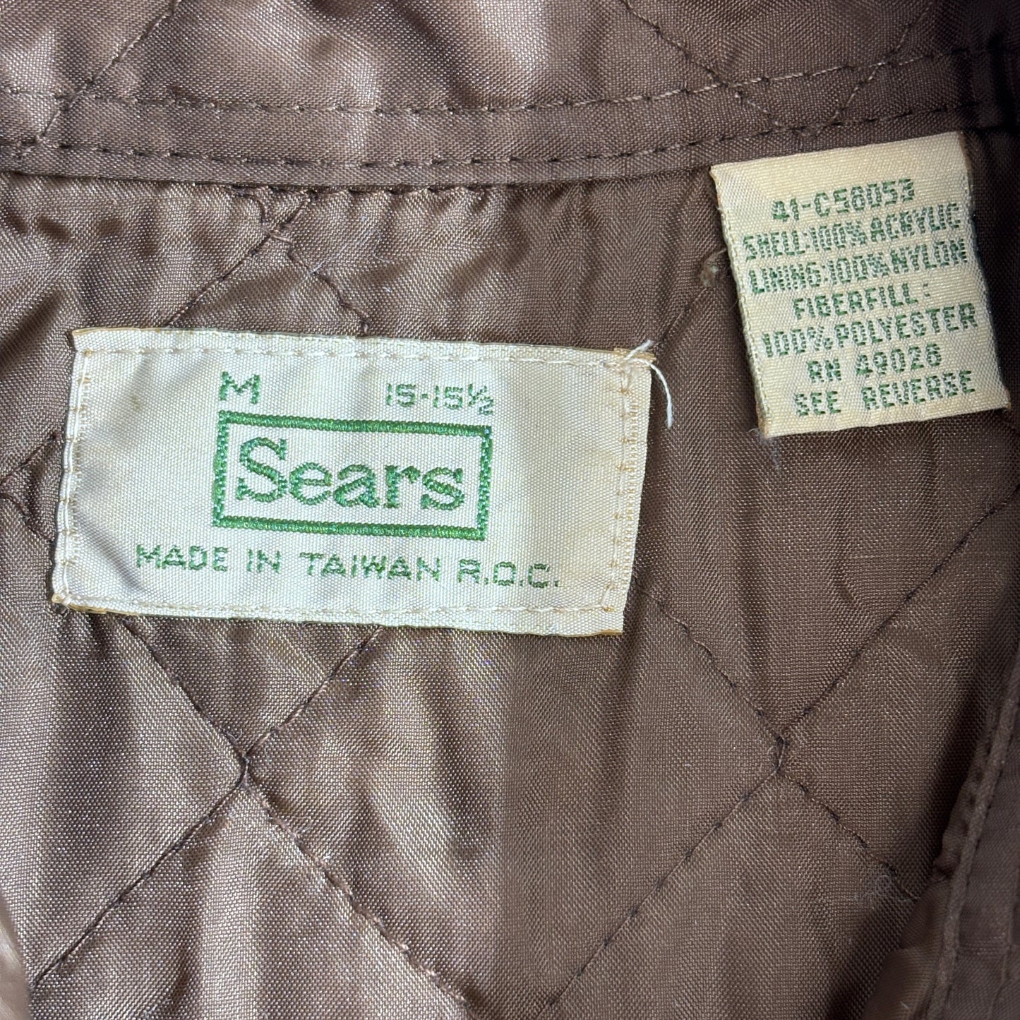 Sears キルティングライナー付き チェックシャツジャケット / ブラウン系 / Mサイズ（15-15½） / MADE IN TAIWAN R.O.C.1-17