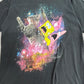 【SpongeBob SquarePants プリントTシャツ】スポンジボブ パトリック 猫 宇宙柄 Nickelodeon ブラック 古着/6-5