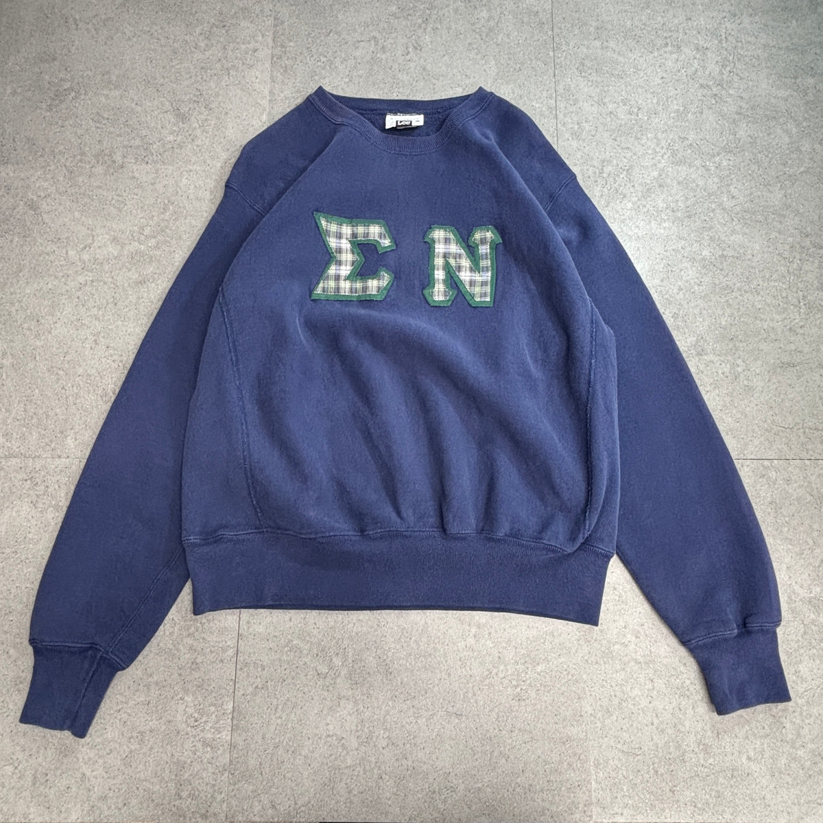 【Lee 95 COTTON ΣN チェックワッペン スウェット】USA製 L ネイビー 古着/9-9