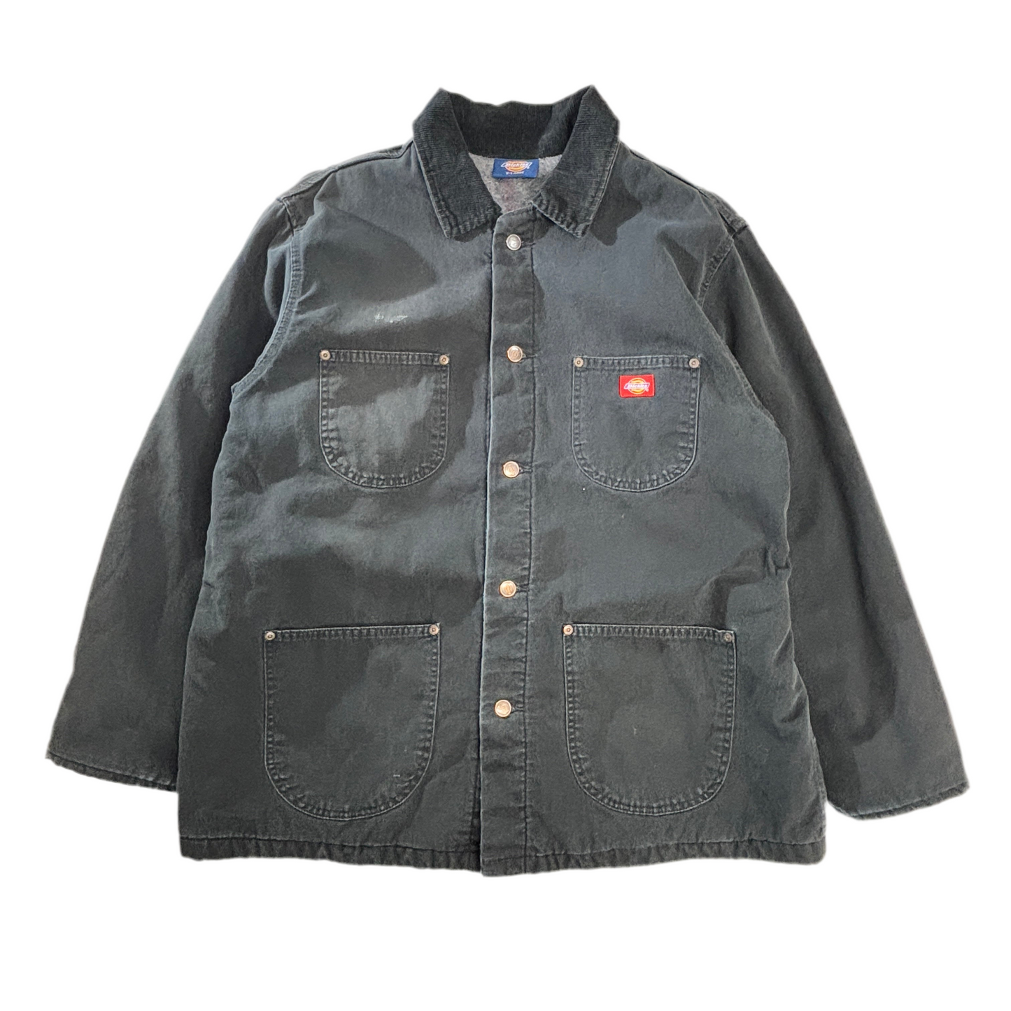 Dickies ダック地 チョアコート/カバーオール /ブラック/コーデュロイ襟/裏起毛キルティング/ワークジャケット XL