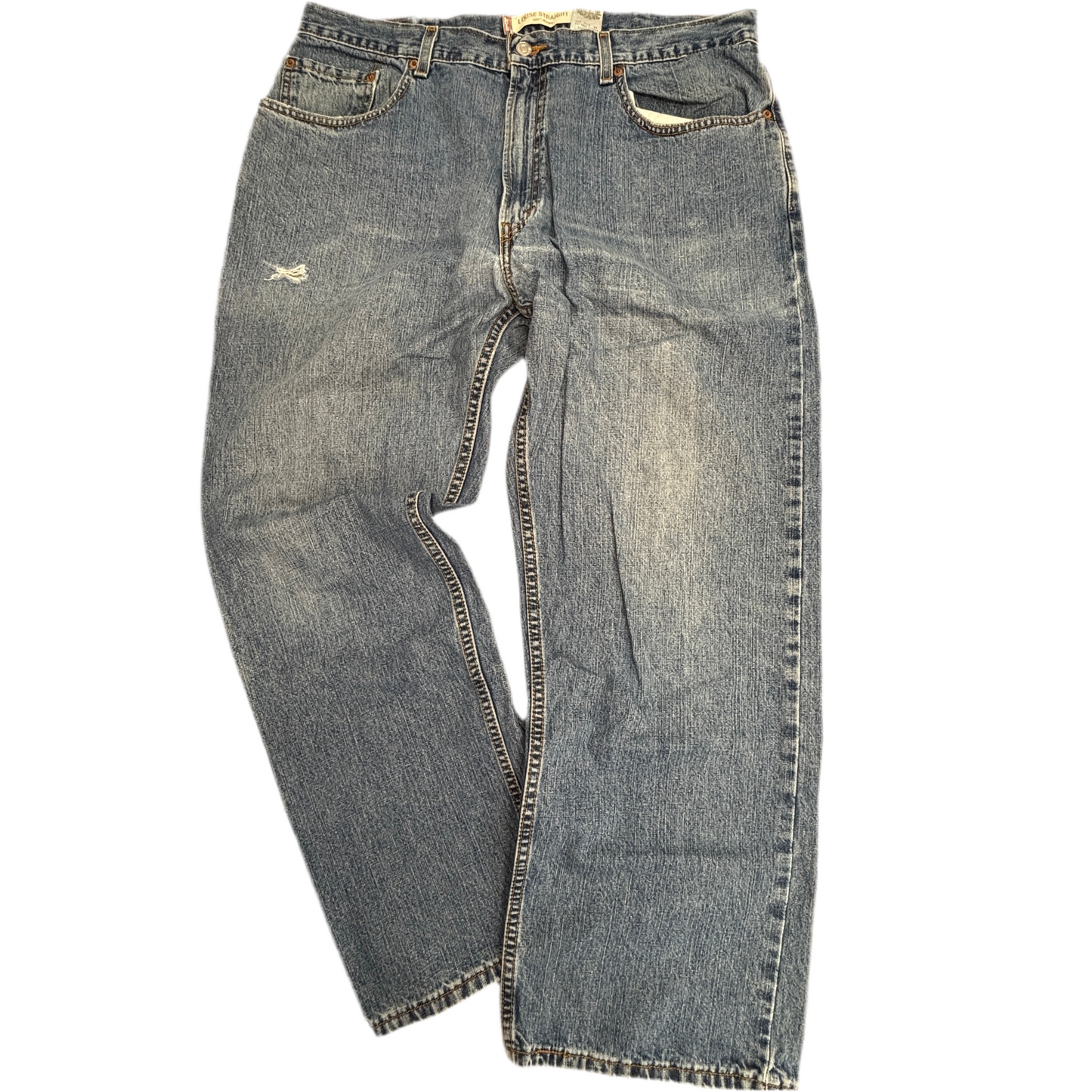 Levi’s 569® Loose Straight デニム W38 L30 ライトインディゴ レッドタブ 色落ち/裾スレ/小リペア 00s ジップフライ