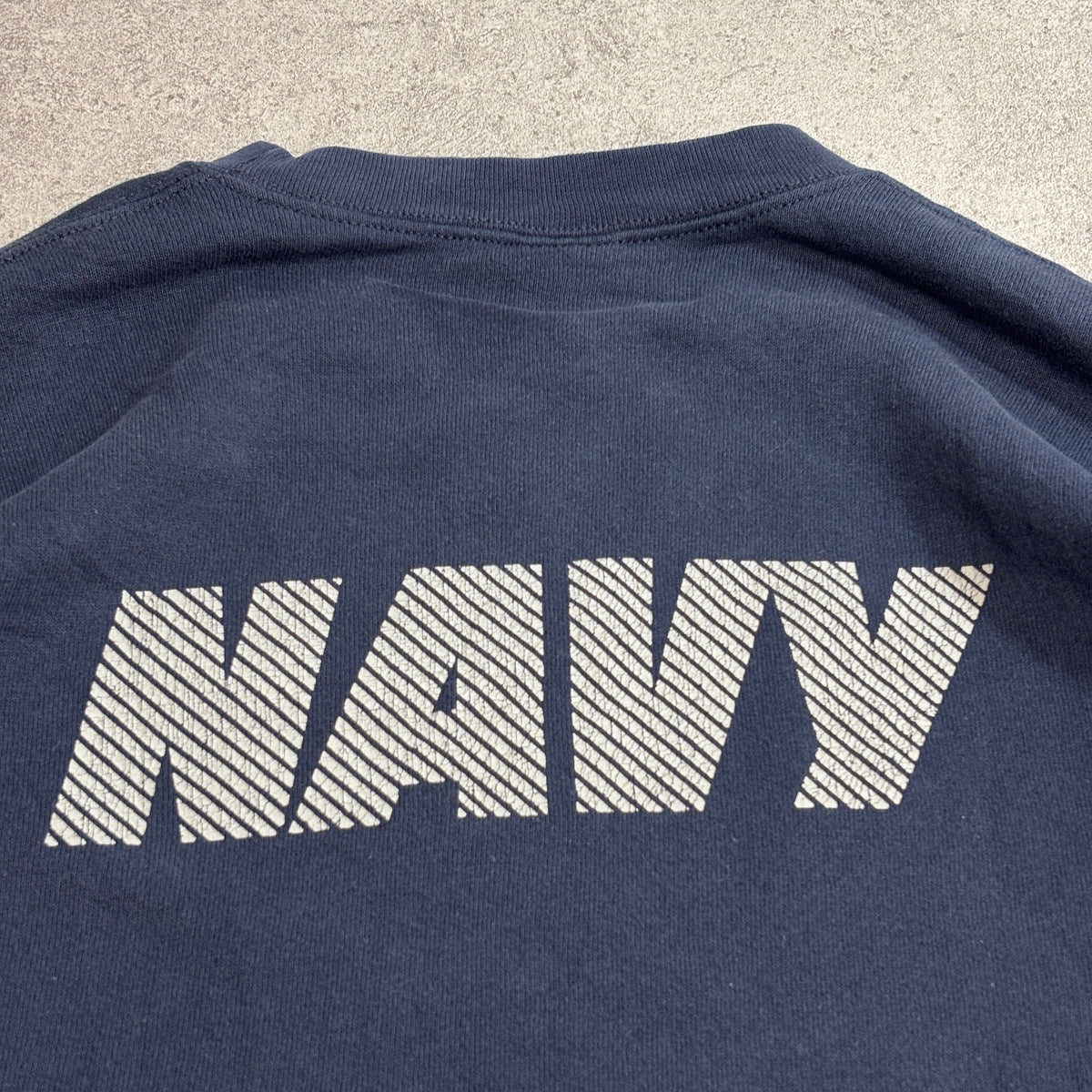 【U.S. NAVY SOFFE USA製 スウェット】ネイビー L 両面プリント ミリタリー アメリカ海軍 古着/9-14