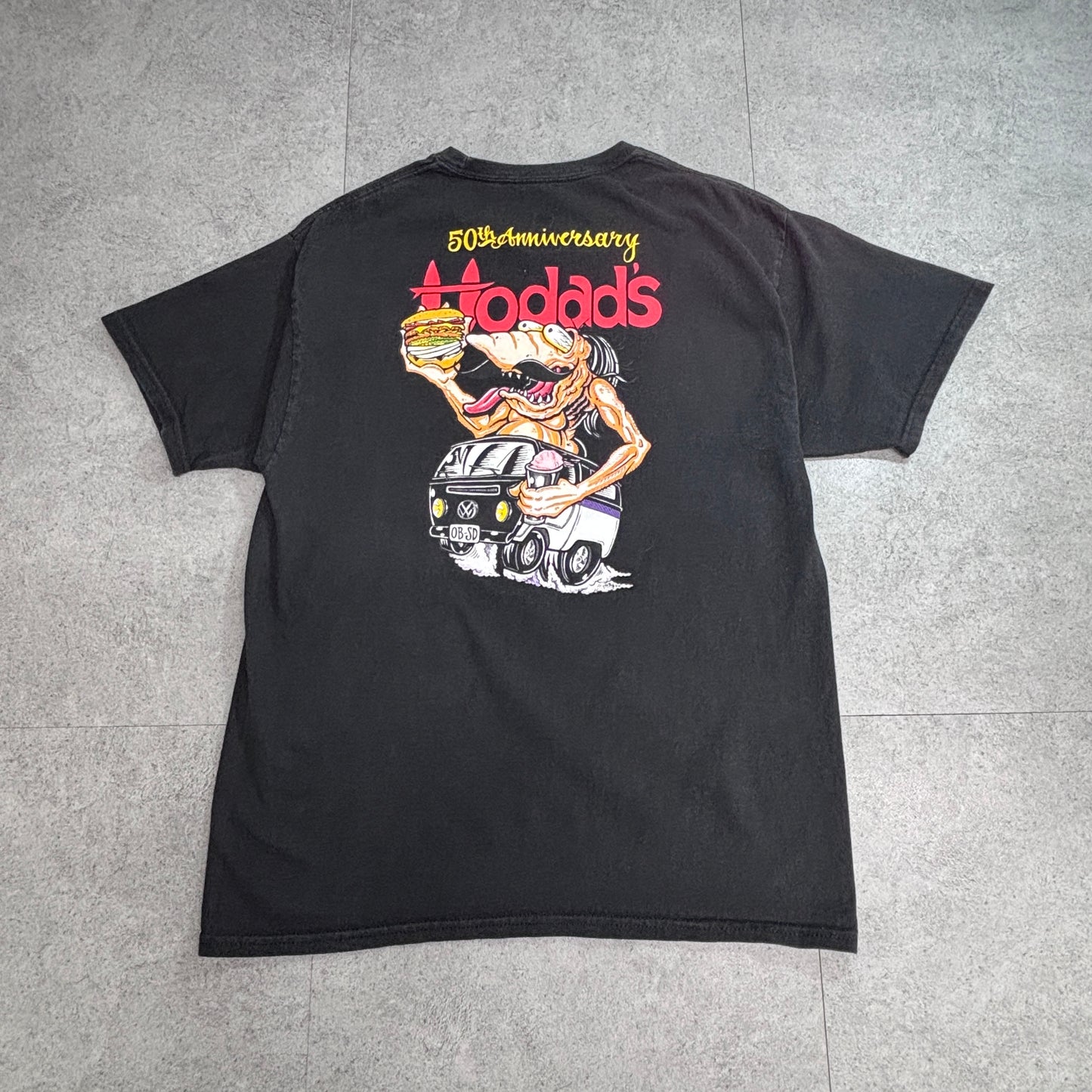 【Hodad’s 50th Anniversary Tシャツ】50周年記念 バックプリント ブラック Hanesボディ USAレストラン 古着/7-114