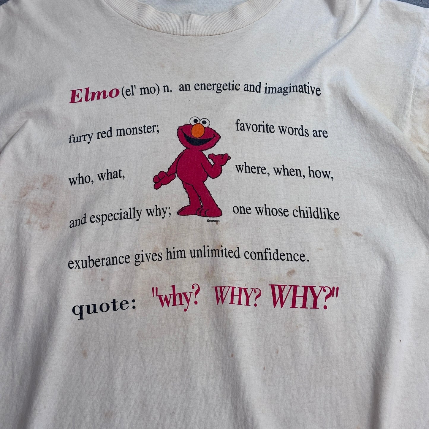 【Sesame Street Elmo プリントTシャツ】エルモ キャラクターT 生成り セサミストリート 古着/5-5