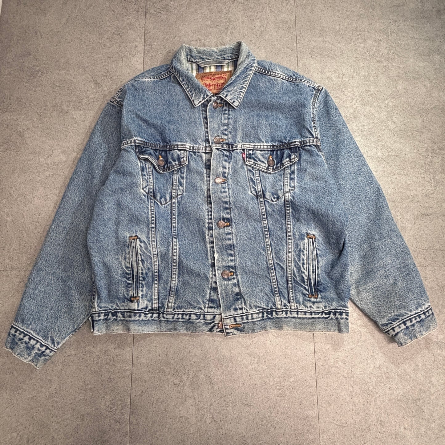 Levi’s USA製 チェックライナー 中綿デニムジャケット LARGE ブルーデニム ブランケットライナー/4-1
