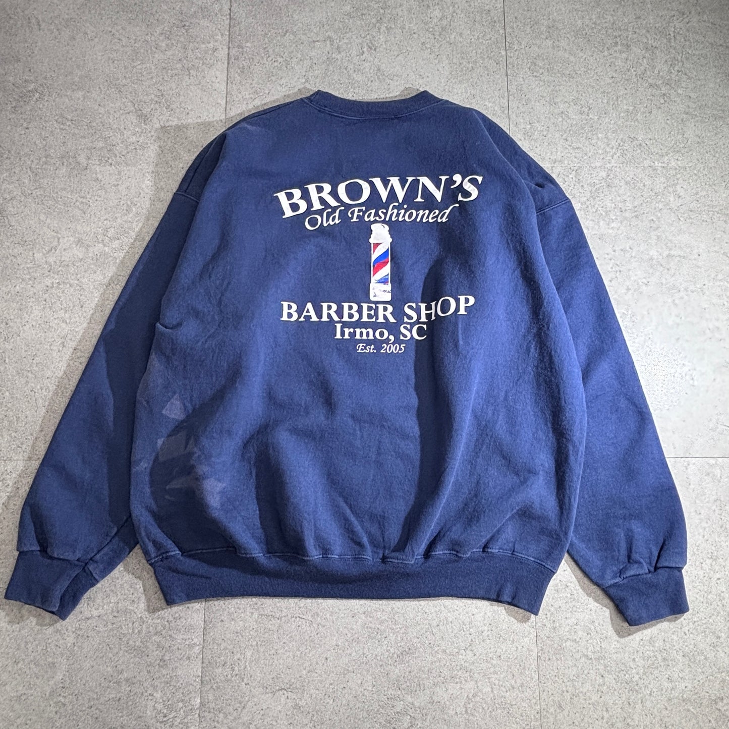 【90s Hanes ULTIMATE “BROWN’S Old Fashioned BARBER SHOP” スウェット XL】バックプリント 企業系 バーバーショップ アドバタイジング/2-77