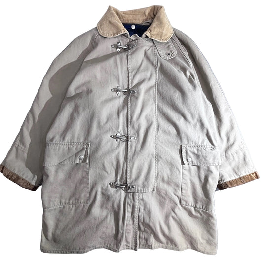 ELVSTRÖM / ファイヤーマンジャケット / コットンキャンバスコート / コーデュロイ襟 / チンストラップ / ベージュ / 裏チェックウールライナー付き / ヨーロッパ古着/2-63