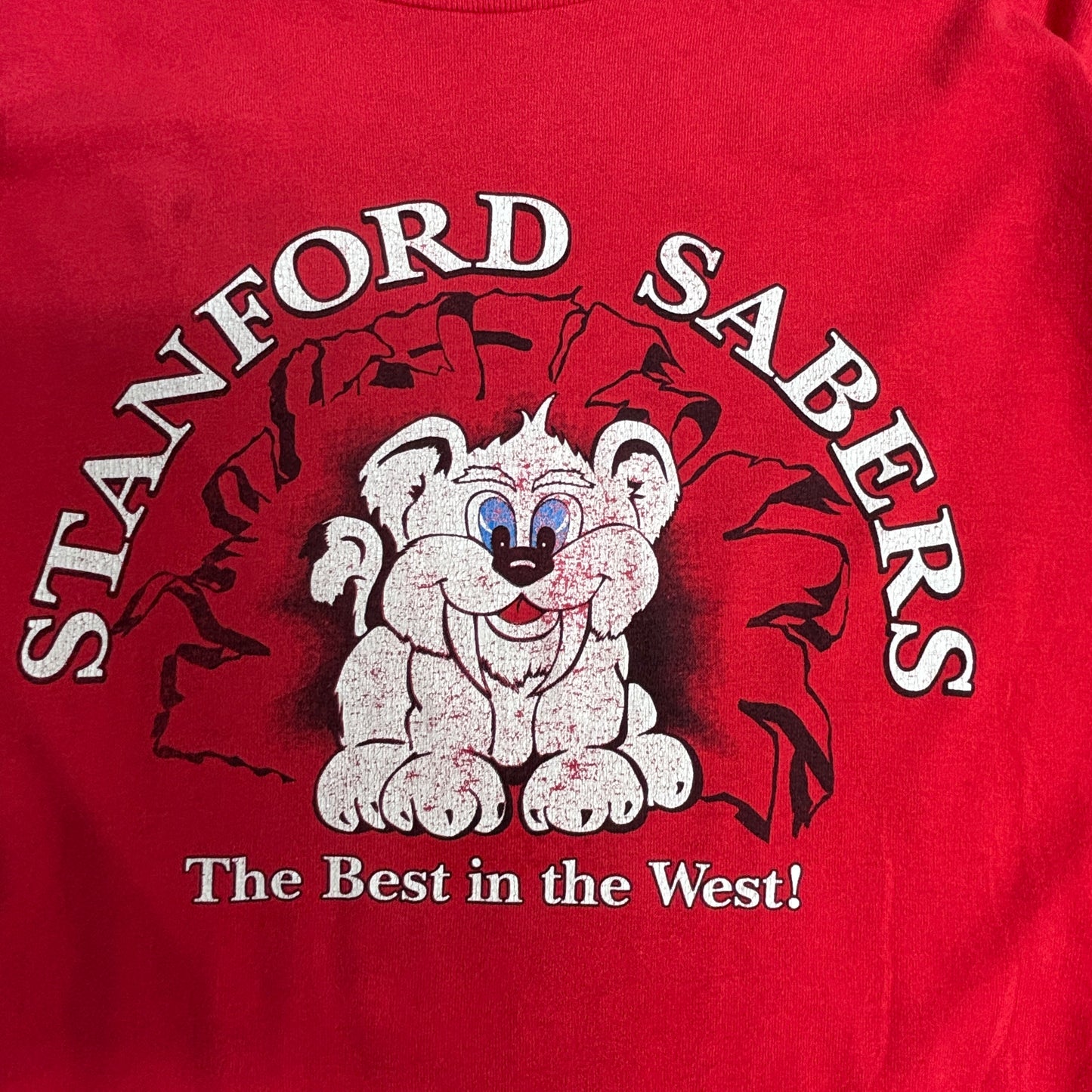【ONEITA POWER 50/50】STANFORD SABERS アニマルキャラクター プリントTシャツ USA製 レッド/7-38