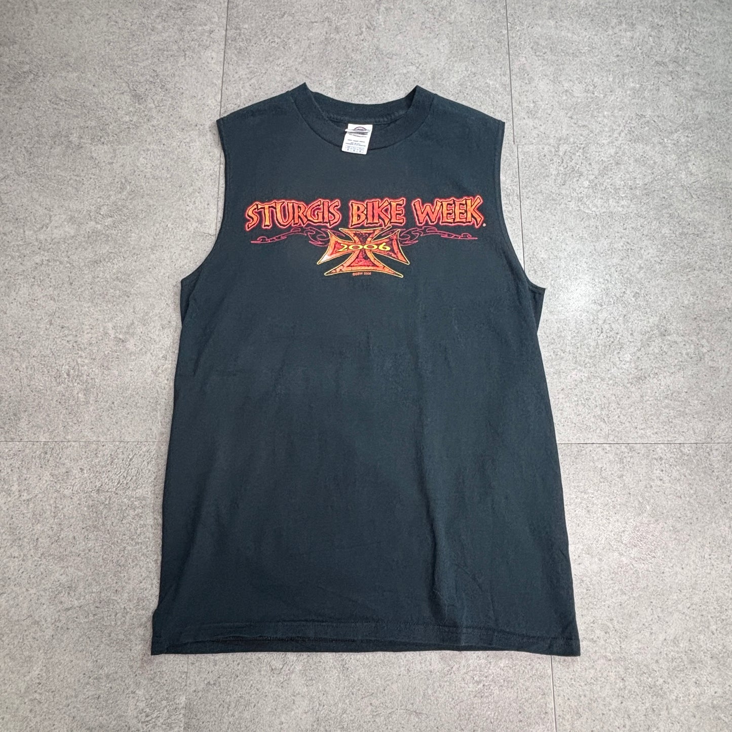 【STURGIS BIKE WEEK 2006 ノースリーブTシャツ】66TH ANNUAL スタージス バイクウィーク 両面プリント M ブラック 古着/8-53