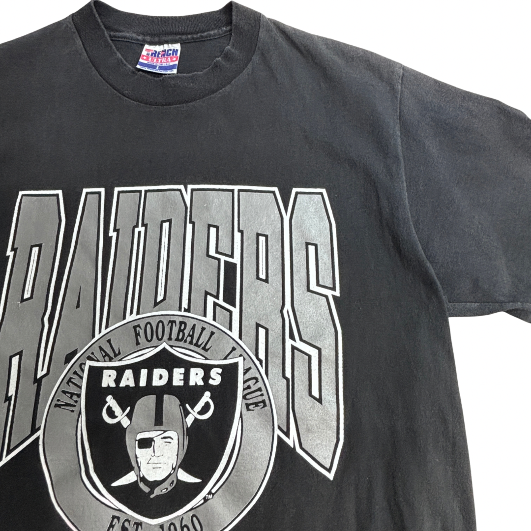 90s USA製 RAIDERS レイダース NFL ビッグロゴ Tシャツ ブラック L FRENCH ULTRA/7-55
