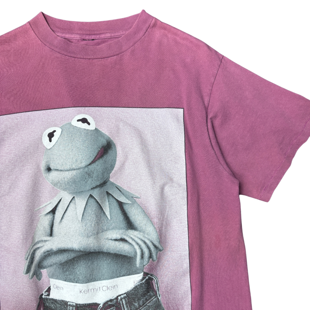 【Kermit Clein カーミット パロディ Tシャツ】くすみエンジ系 キャラクター プリントT 古着/6-8