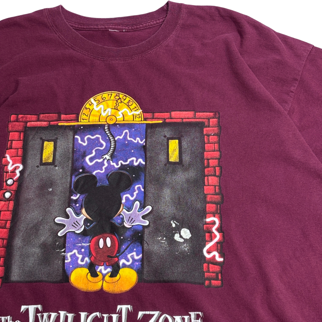 【Disney Tower of Terror ミッキーマウス プリントTシャツ ディズニー タワー・オブ・テラー バーガンディ USA古着】8-21