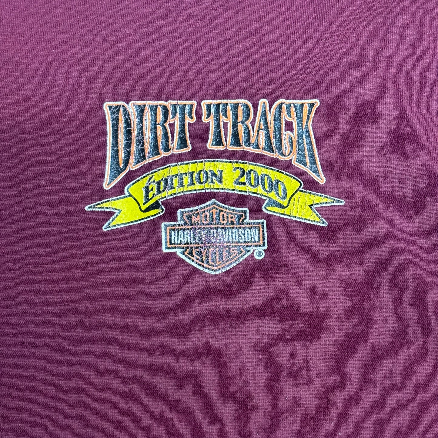【Harley-Davidson Dirt Track Edition 2000 プリントTシャツ】ハーレーダビッドソン モーターサイクル バーガンディ 古着/8-3