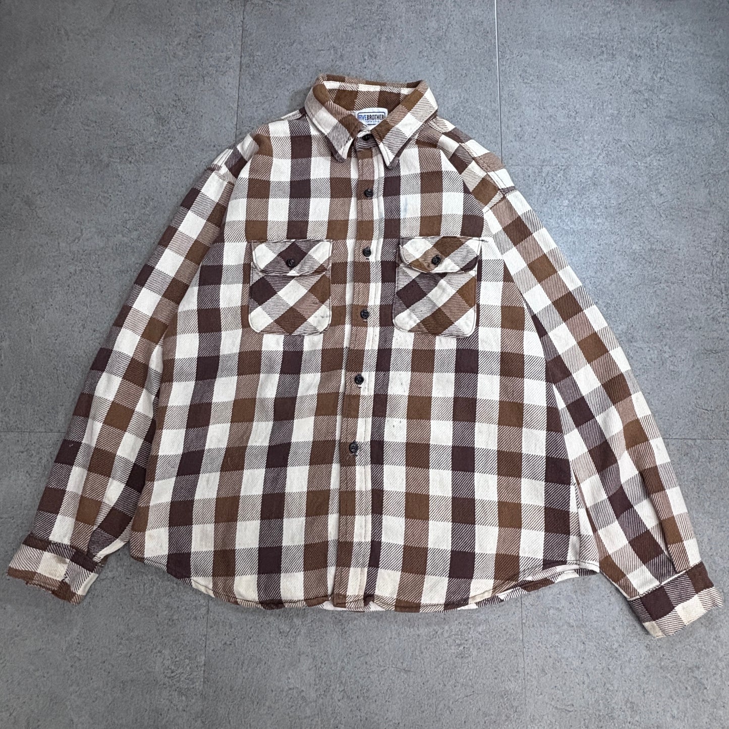 【FIVE BROTHER ヘビーフランネルシャツ】ファイブブラザー USA製 ブラウンチェック ネルシャツ 古着/8-11