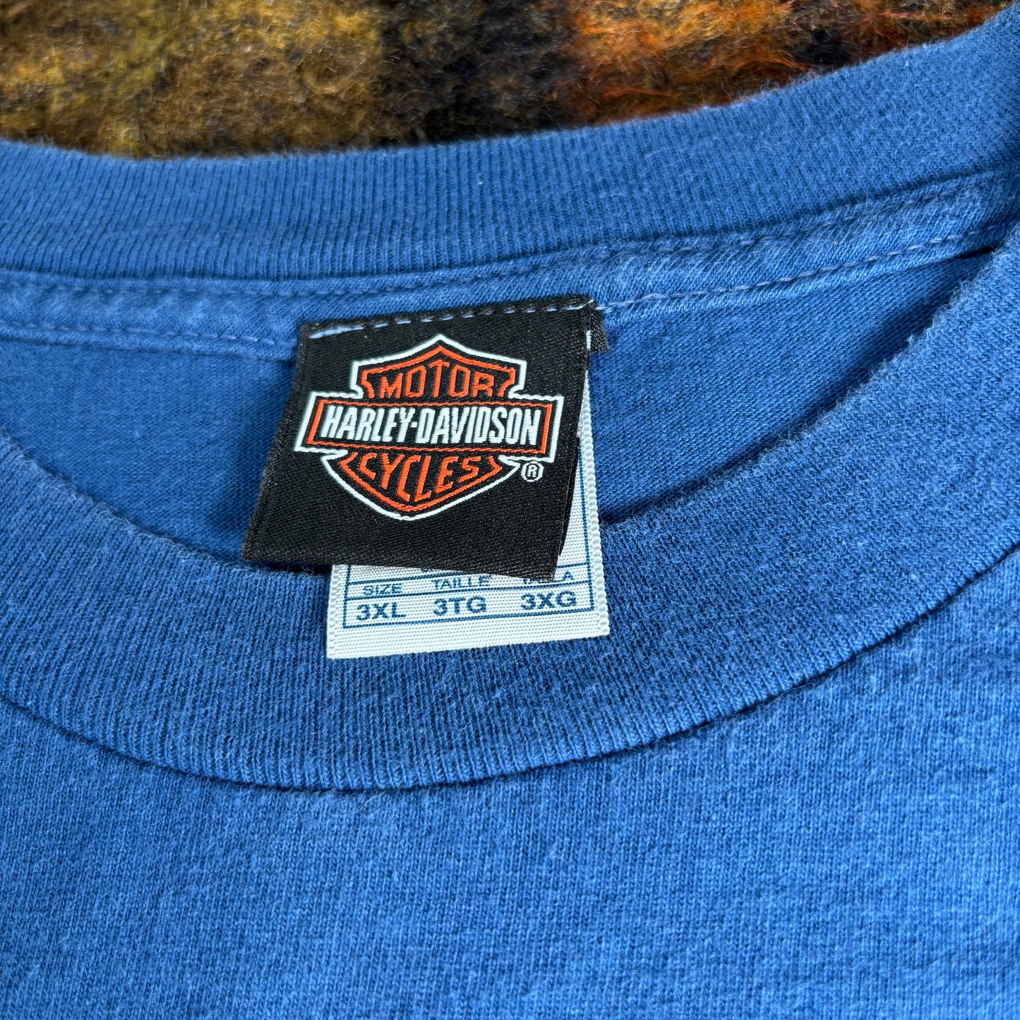 90s Harley-Davidson ロングスリーブTシャツ 3XL NYC スカル×ファイヤーパターン 青 ブルー
