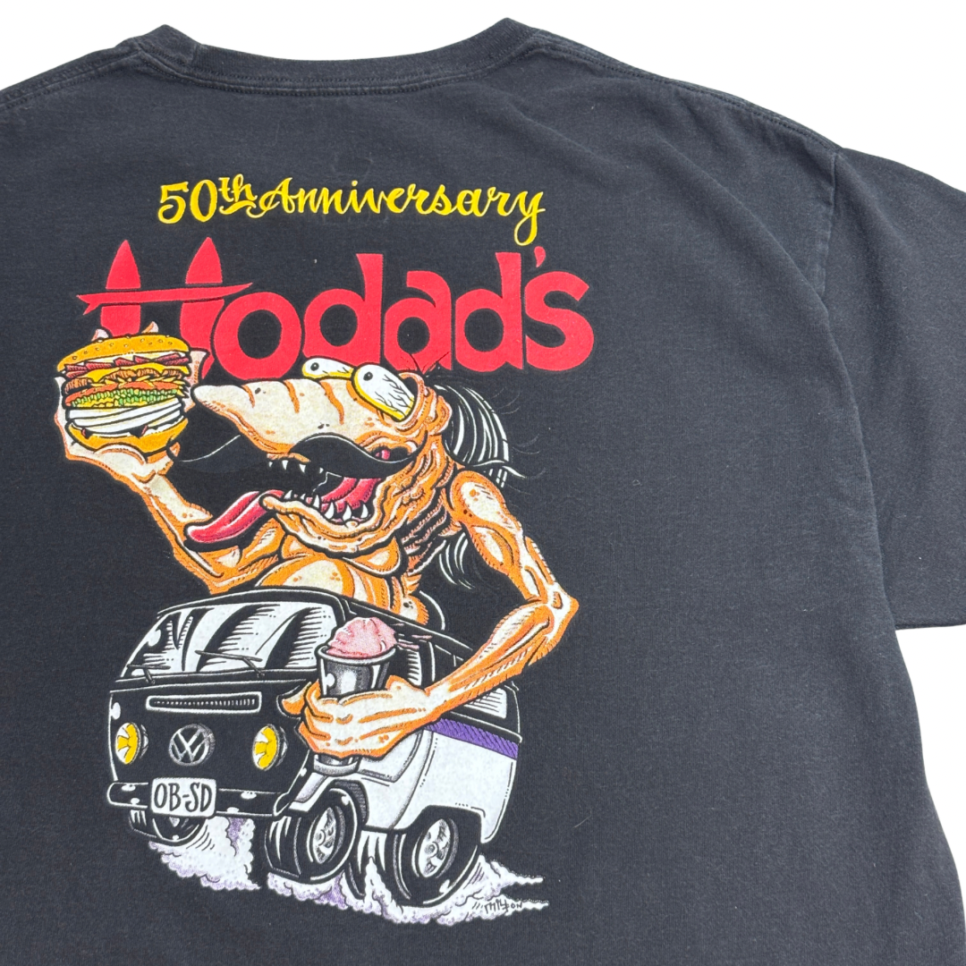 【Hodad’s 50th Anniversary Tシャツ】50周年記念 バックプリント ブラック Hanesボディ USAレストラン 古着/7-114