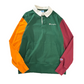 Champion ラガーシャツ風 スウェット プルオーバー M／カラーブロック（グリーン×オレンジ×バーガンディ）白襟 刺繍ロゴ カンガルーポケット