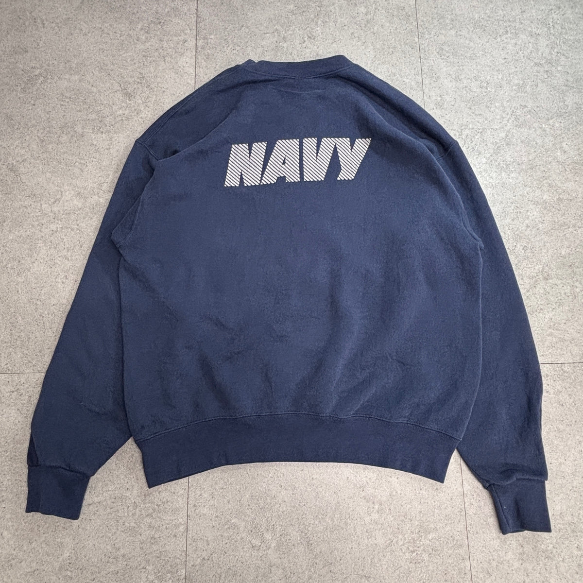 【U.S. NAVY SOFFE USA製 スウェット】ネイビー L 両面プリント ミリタリー アメリカ海軍 古着/9-14