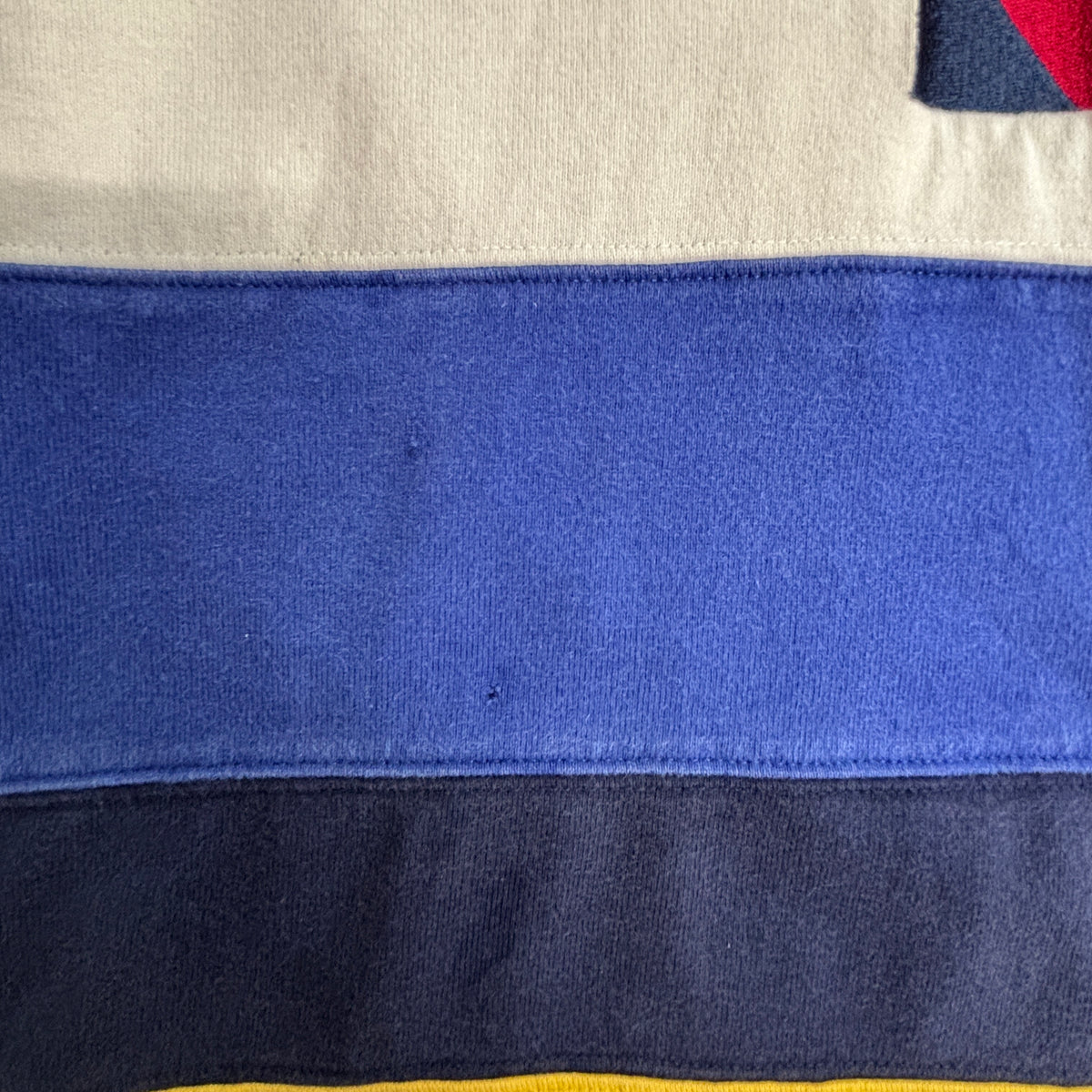 【90s IZOD アイゾッド 長袖ラガーシャツ】マルチボーダー 刺繍ロゴ L 100%コットン マレーシア製 古着/9-2