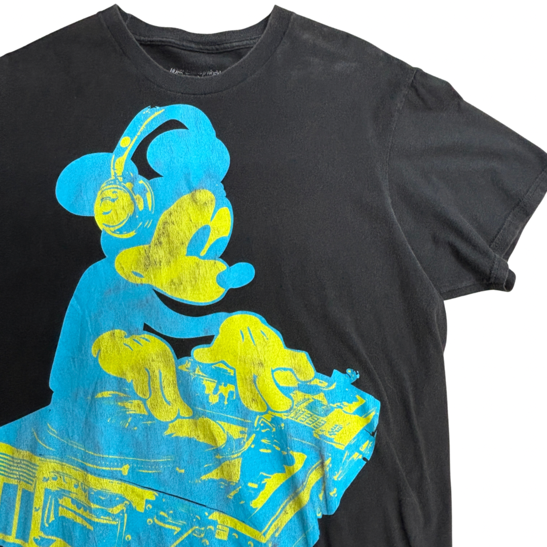 【Disney Mickey Mouse DJ プリントTシャツ】ブラック Disney公式 USAプリント/7-7