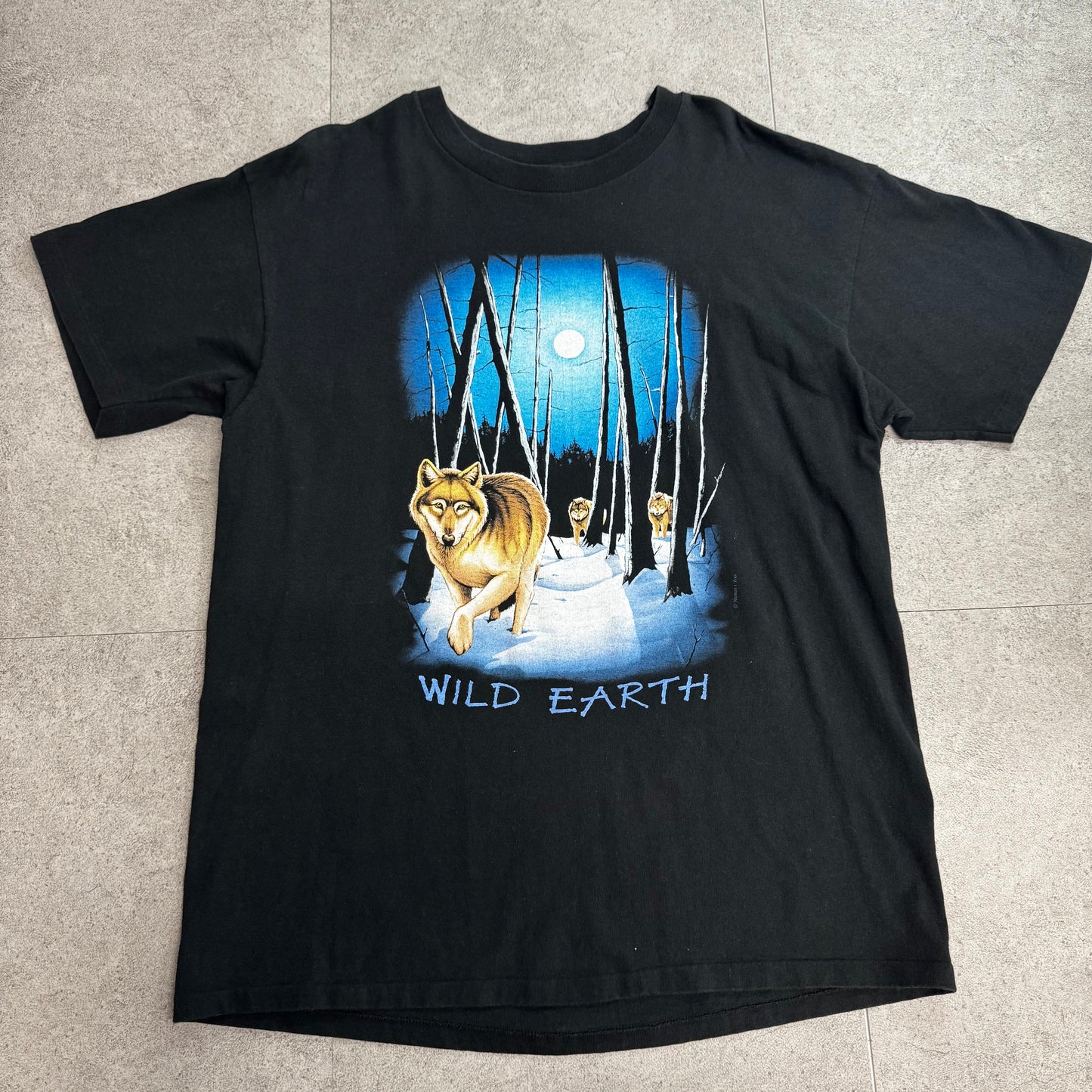 WILD EARTH オオカミ アニマルプリント Tシャツ ブラックXL/7-63