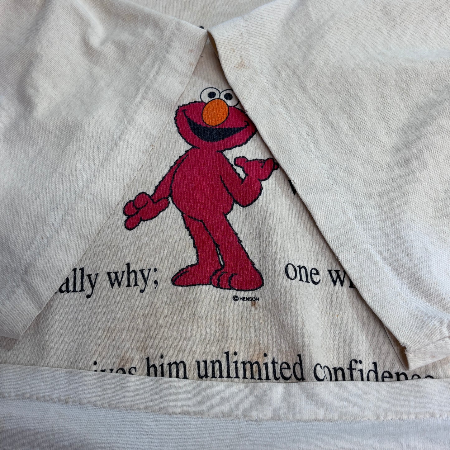 【Sesame Street Elmo プリントTシャツ】エルモ キャラクターT 生成り セサミストリート 古着/5-5