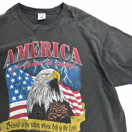 【90s DELTA “AMERICA it’s time to pray.” イーグル 両面プリントTシャツ】1995年 USAファブリック XL/7-28