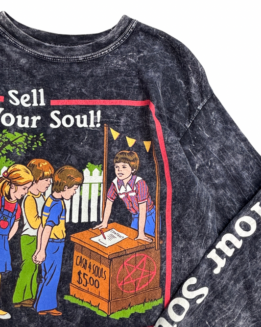 【STEVEN RHODES Sell Your Soul! ロングスリーブTシャツ ケミカルウォッシュ ブラック】スティーブンローズ 長袖 プリントT 古着/4-51