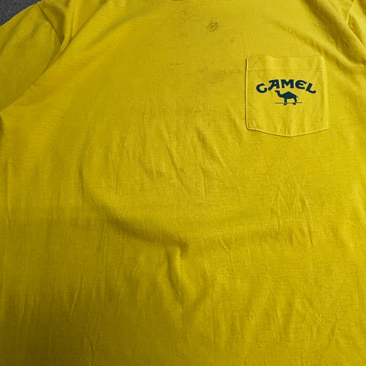 CAMEL 企業系Tシャツ USA製 ポケットTシャツ 50/50 XL イエロー バックプリント キャメル/3-20