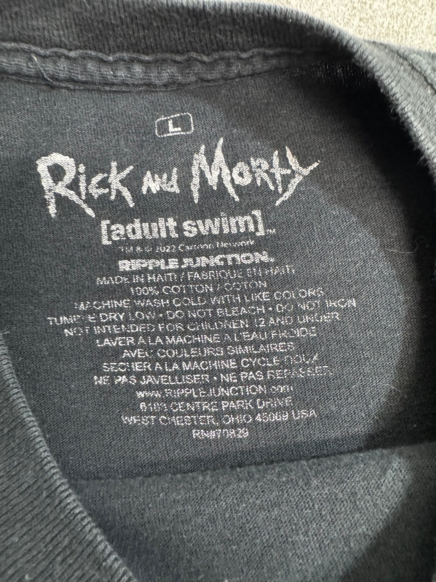 【Rick and Morty スカル プリントTシャツ】リック＆モーティ Adult Swim ブラック L 2023年 バンドT風 古着/8-69