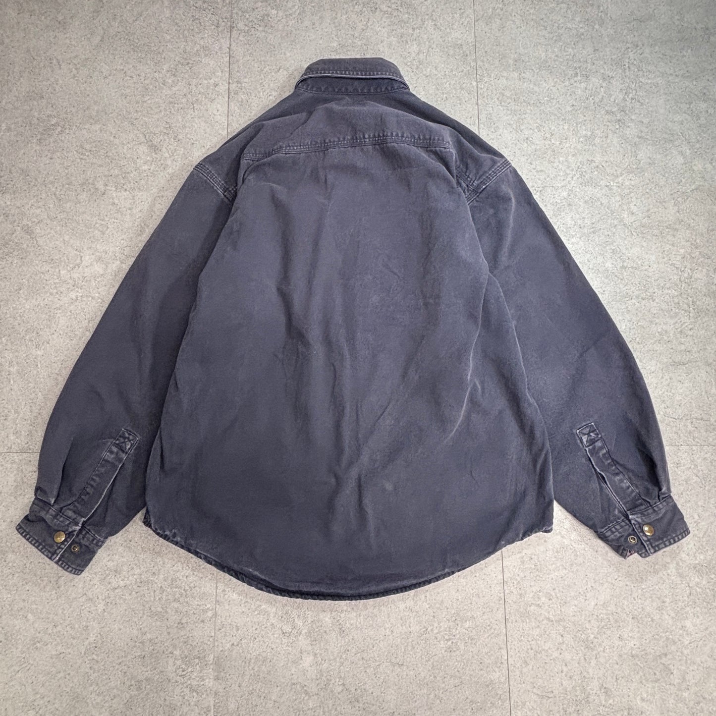 【Carhartt チェック裏地 ダック ワークシャツジャケット】ブラック系 M スナップボタン フェード 古着/8-37
