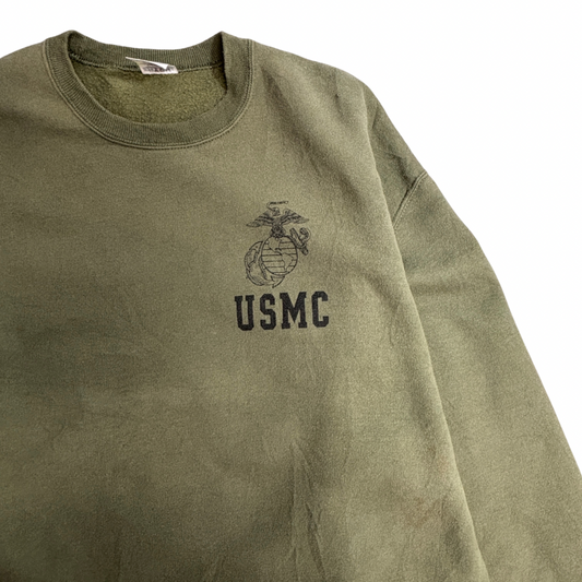 90s USA製 JERZEES USMC ミリタリープリントスウェット L オリーブ ヴィンテージ/3-4