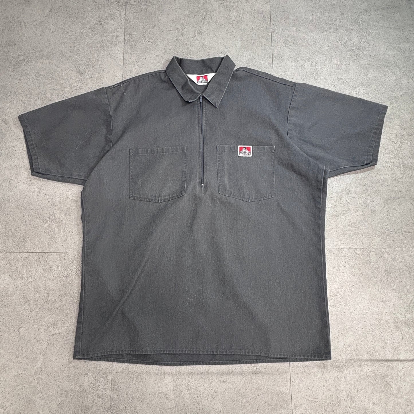 【BEN DAVIS ハーフジップワークシャツ】USA製 ベンデイビス 半袖 ワークシャツ グレー Lサイズ 古着/8-12