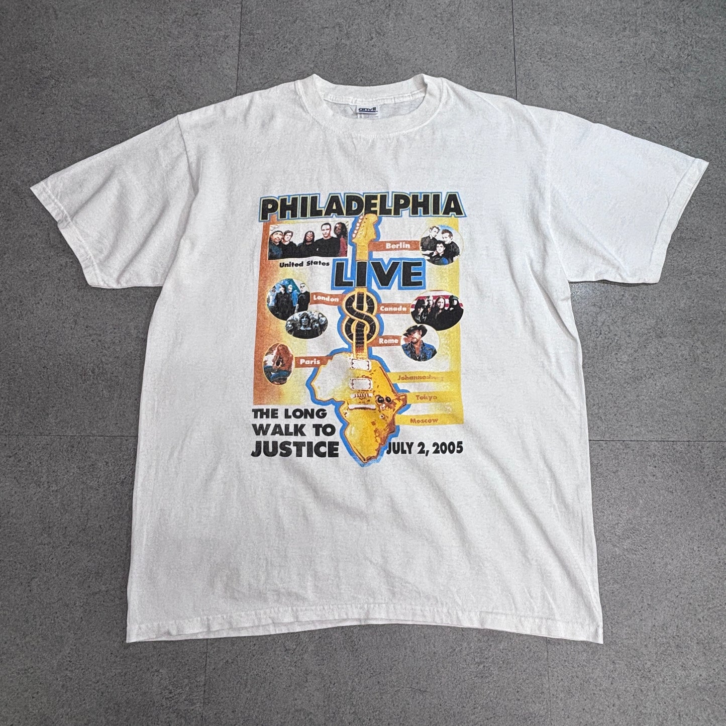 【LIVE 8 2005 Philadelphia プリントTシャツ】The Long Walk To Justice Anvilボディ USA生地 ホンジュラス製 音楽イベントTシャツ 古着/8-57