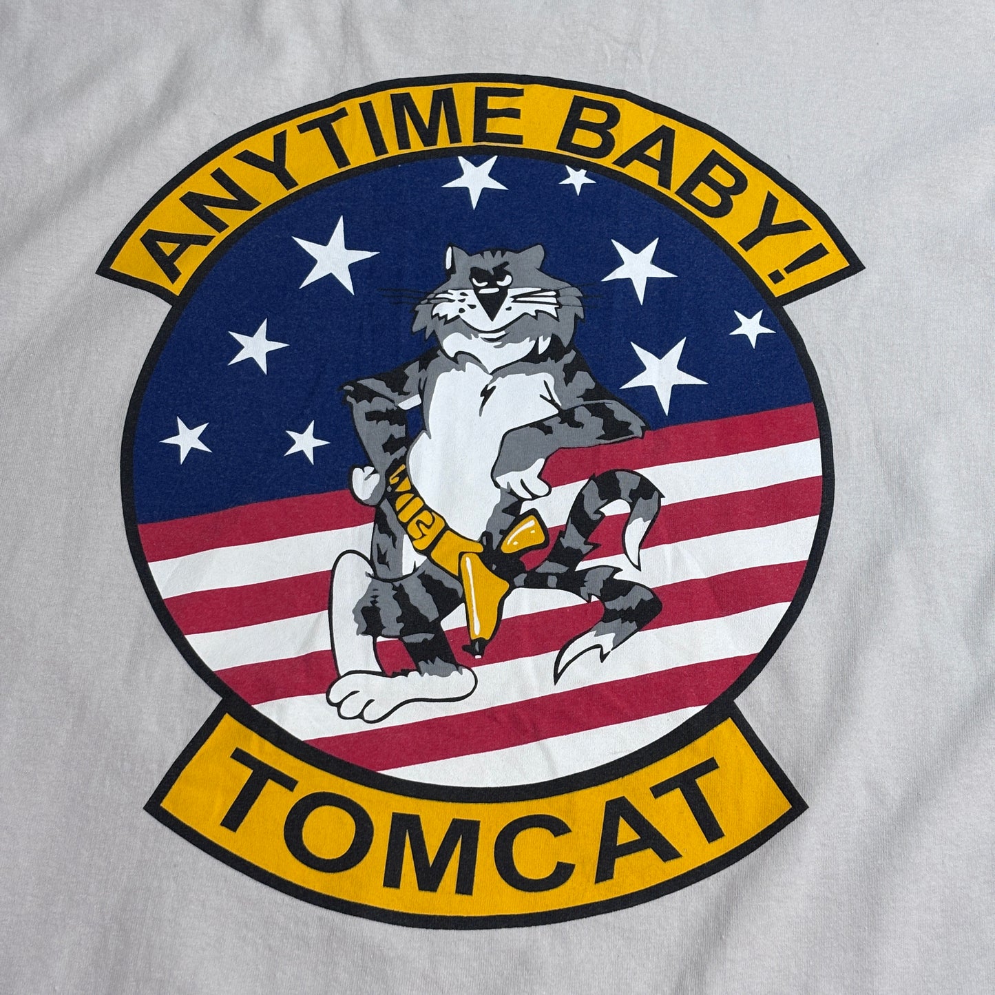 【TOMCAT ANYTIME BABY! プリントTシャツ】ミリタリー系 キャットデザイン GILDANボディ 2XL ニカラグア製 古着/8-58