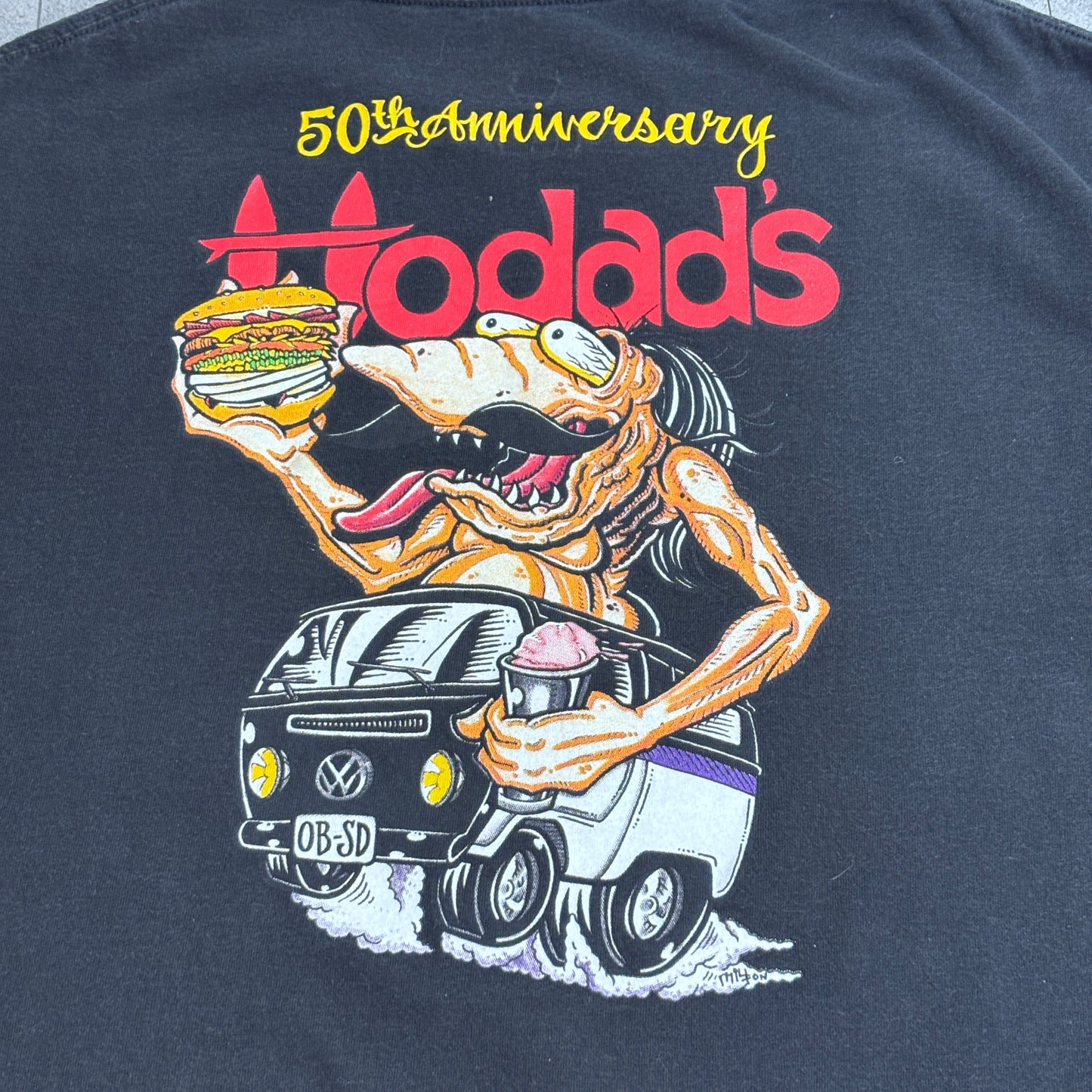 【Hodad’s 50th Anniversary Tシャツ】50周年記念 バックプリント ブラック Hanesボディ USAレストラン 古着/7-114