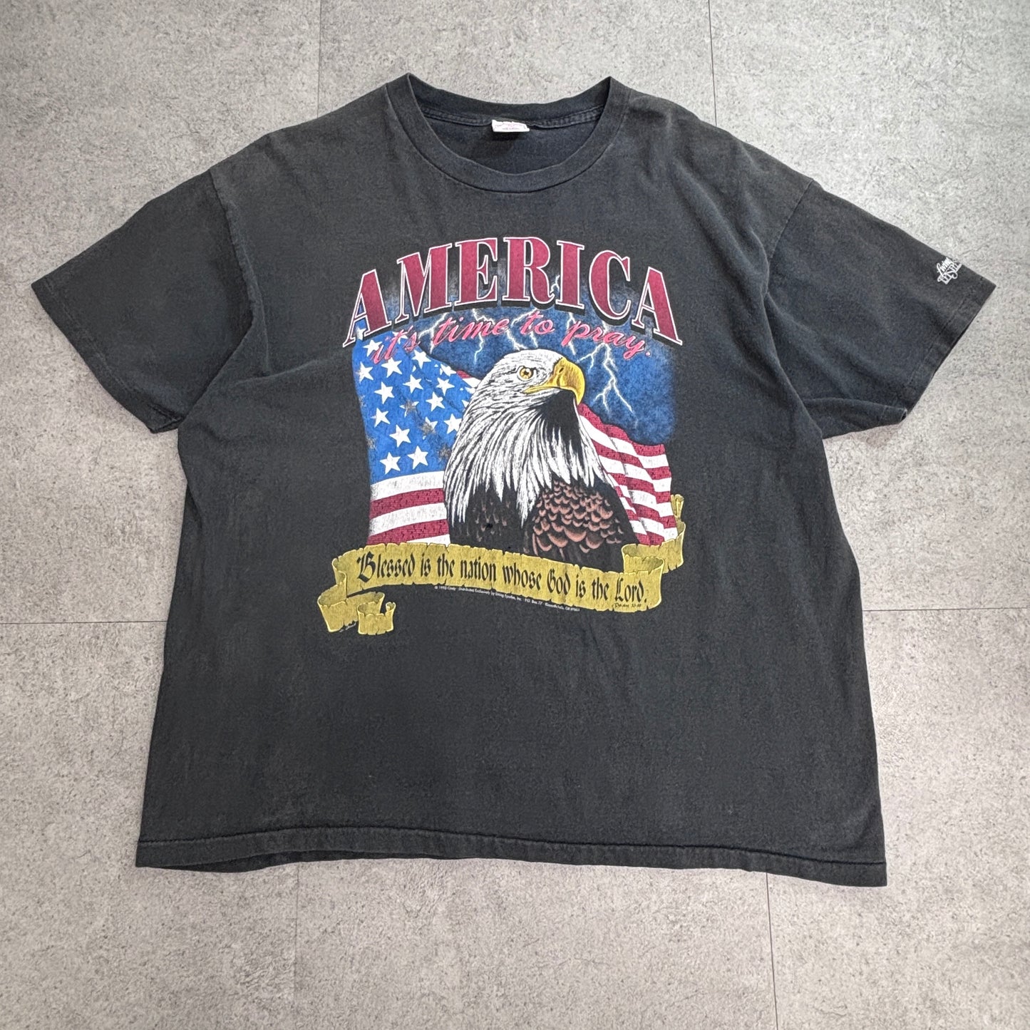 【90s DELTA “AMERICA it’s time to pray.” イーグル 両面プリントTシャツ】1995年 USAファブリック XL/7-28