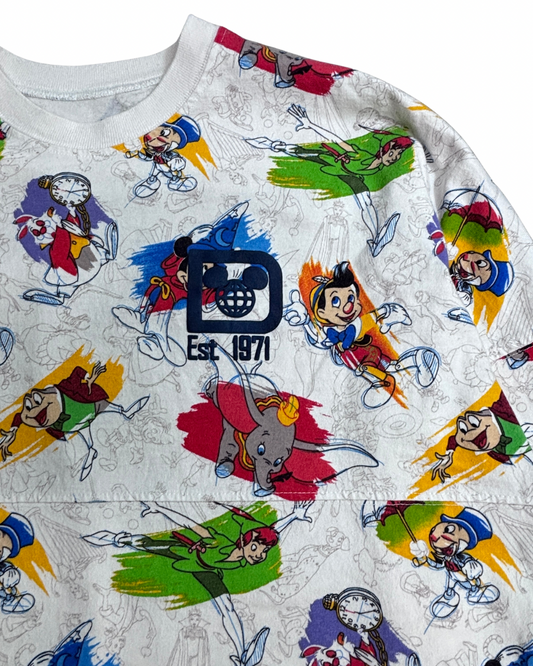 Disney Spirit Jersey ウォルトディズニーワールド 総柄 ロングスリーブTシャツ M USA製 ホワイト/4-36