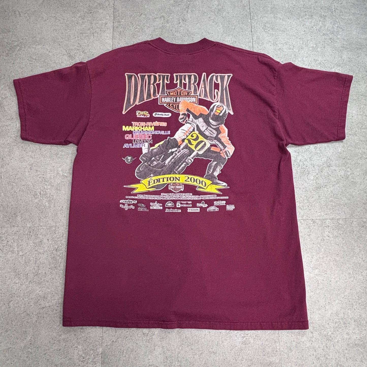 【Harley-Davidson Dirt Track Edition 2000 プリントTシャツ】ハーレーダビッドソン モーターサイクル バーガンディ 古着/8-3