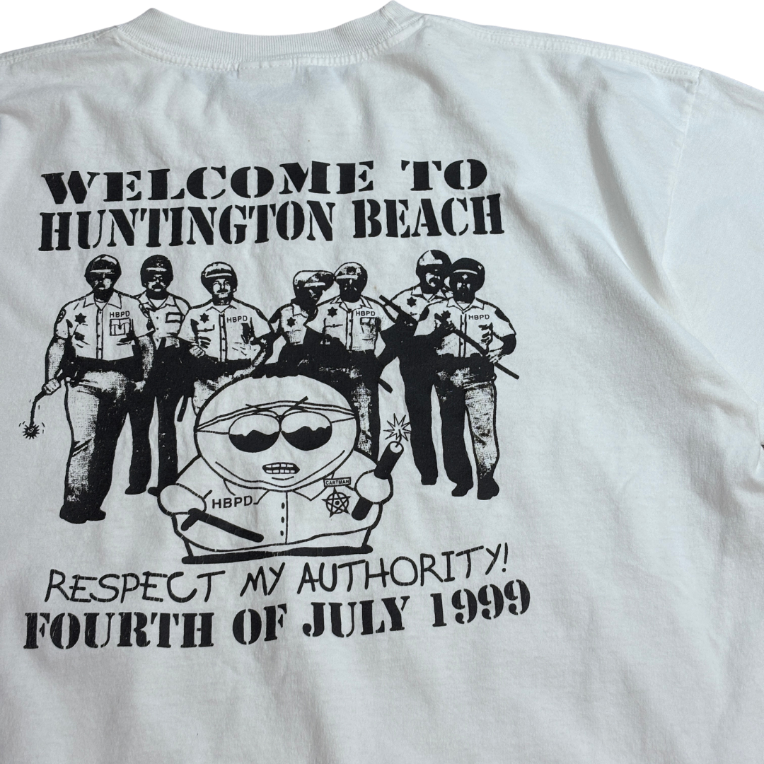 【1999 SOUTH PARK（サウスパーク） “Welcome to Huntington Beach” Tシャツ】USAイベントT XLサイズ ホワイト 古着/7-104